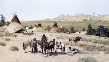  Kunst Malerei - Indian Encampment Westernkunst Henry Farny